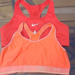 UA and Nike Orange sports bras